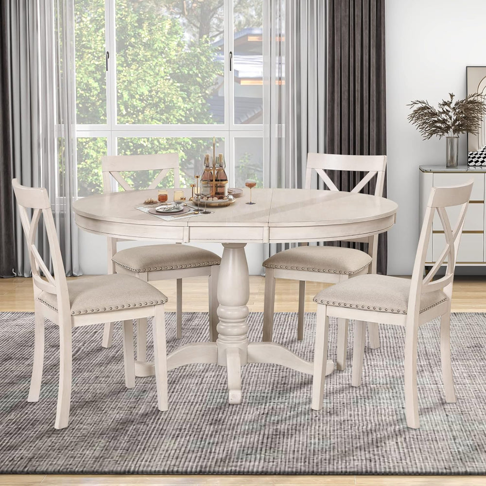 Extendable Dining Table Set for 4, 5 Piece Kitchen Table and Chairs Set, 4 X-...