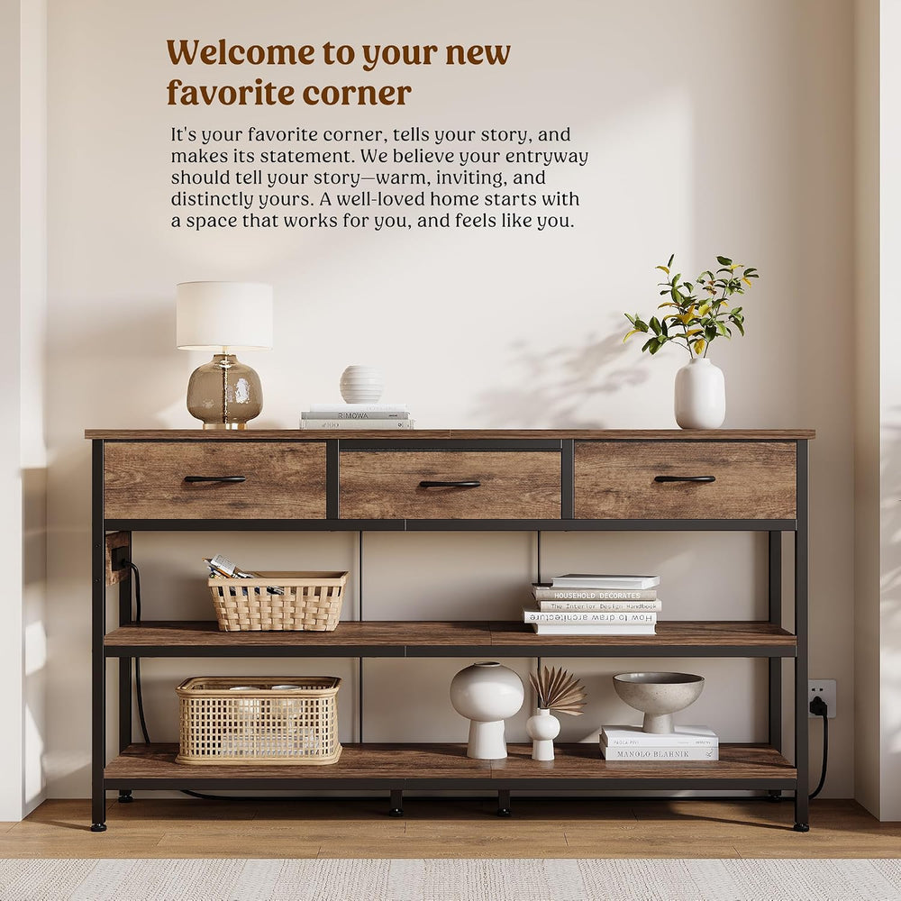 Lulive Entryway Table with Outlets, 3 Fabric Drawers, 55 in Console Table | 5...