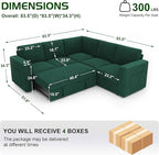 83.5" Sectional Sleeper Sofa with Pull Out Couch, Modern 5 Seat L Shaped Modular Couch,Green Sectionals Modular Sofa with Storage, Comfy Corduroy Couches Sectional for Living Room & Apartment