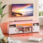 SUNCOZE TV Stand, Entertainment Center with LED Lights and Cabinet for 70/75/80 Inch, Modern TV Console Gaming Media Television Stands with Power Outlets for PS5 in Living Room and Bedroom, White