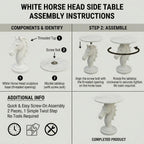 Modern Horse Statue Side Table - Round Faux Marble Top Accent Pedestal with Sculpture Base for Entryway & Living Room, White