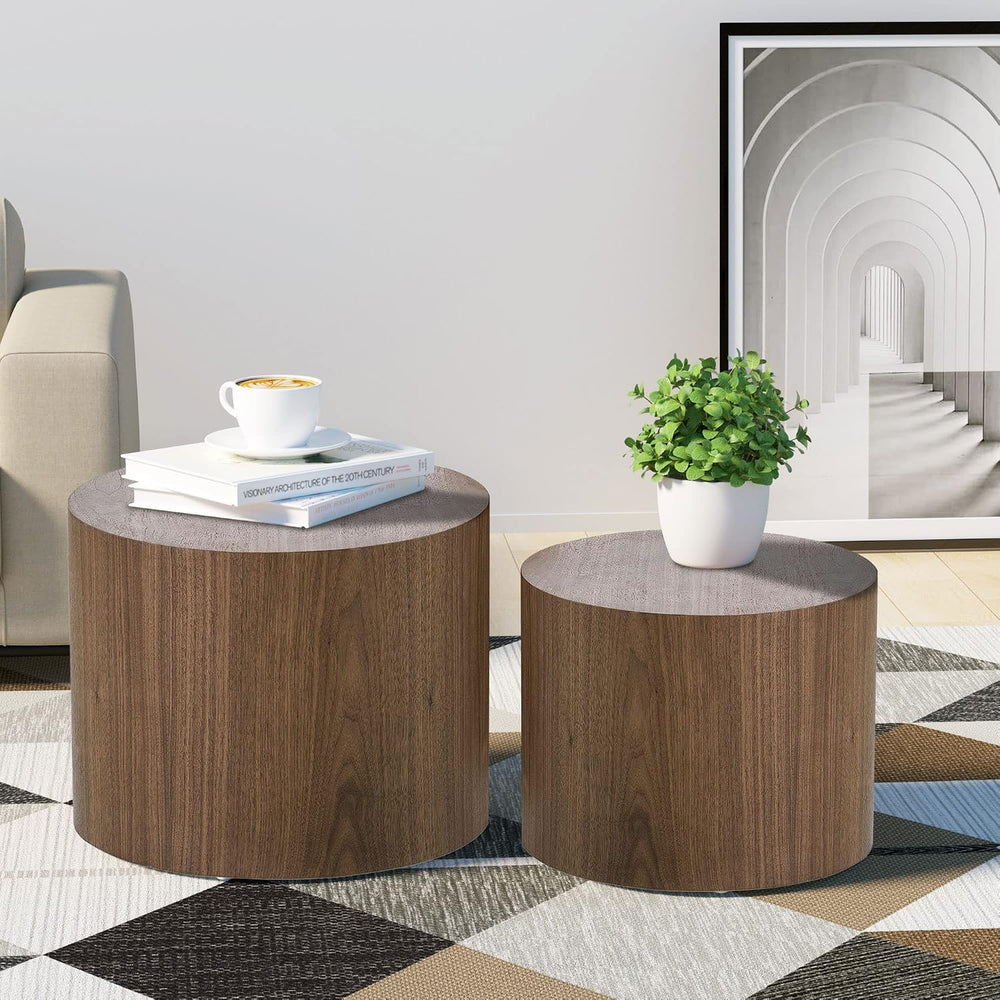 Modern Coffee Nesting Side End Table Set of 2, Small Round Circle Midcentury ...