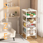 5-Tier Rolling Utility Cart with Wooden Top & Drawers, Metal Frame Storage Organizer with Wheels for Kitchen, Bathroom, Living Room, Office