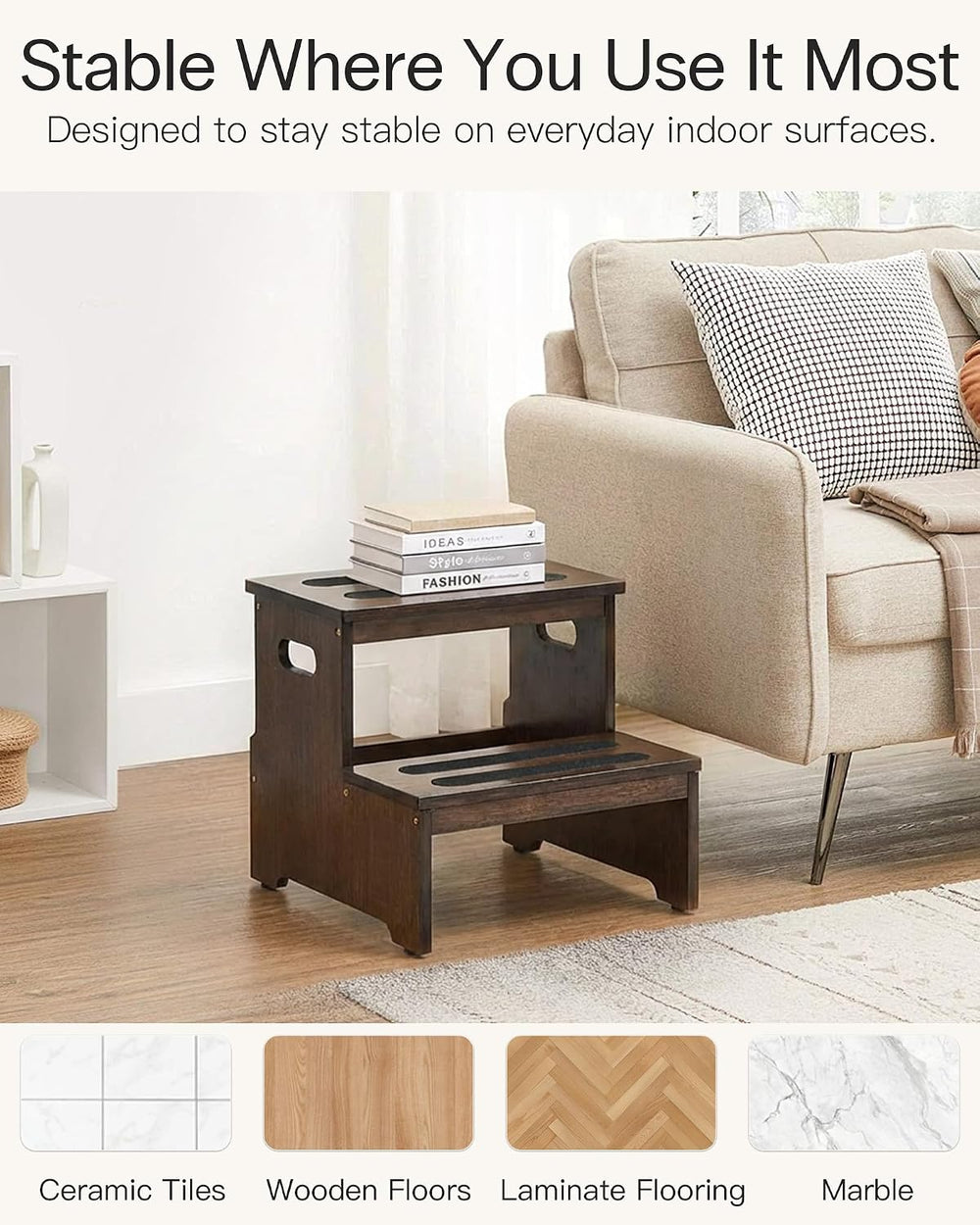 StrongTek Bamboo 2 Step Stool for Adults, 400 lbs Heavy-Duty, Wide Steps