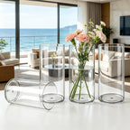 4 Pack Acrylic Cylinder Vases for Centerpieces,5x10 inch Tall Clear Flower Vase, Unbreakable Vases,Hurricane Candle Holders Floating Candle Vase for Wedding Dinner Table Party Living Room Decor