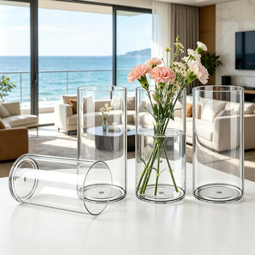 4 Pack Acrylic Cylinder Vases for Centerpieces,5x10 inch Tall Clear Flower Vase, Unbreakable Vases,Hurricane Candle Holders Floating Candle Vase for Wedding Dinner Table Party Living Room Decor