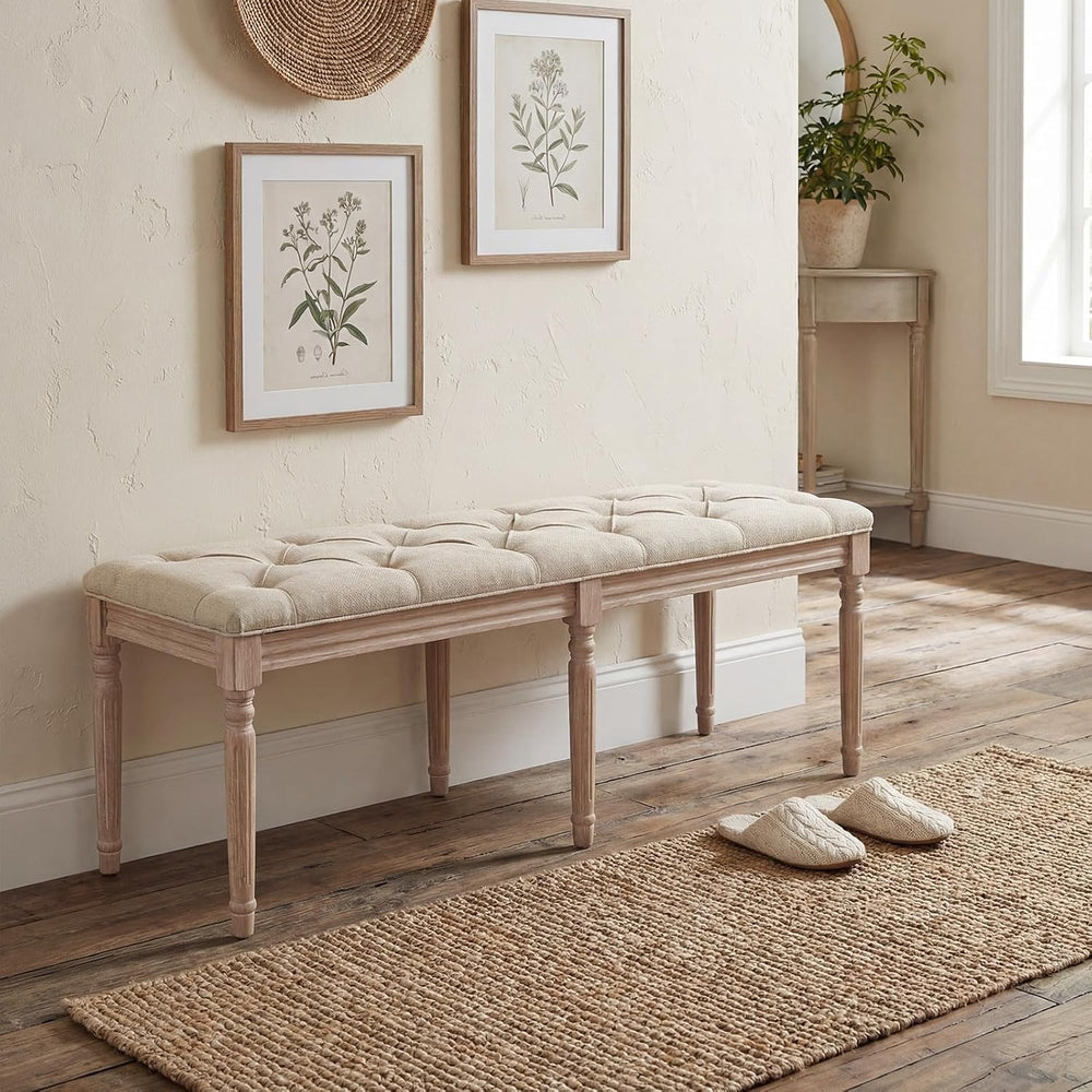 GIANTEX 47.5-inches Upholstered Dining Bench, Button-Tufted Table Bench with ...