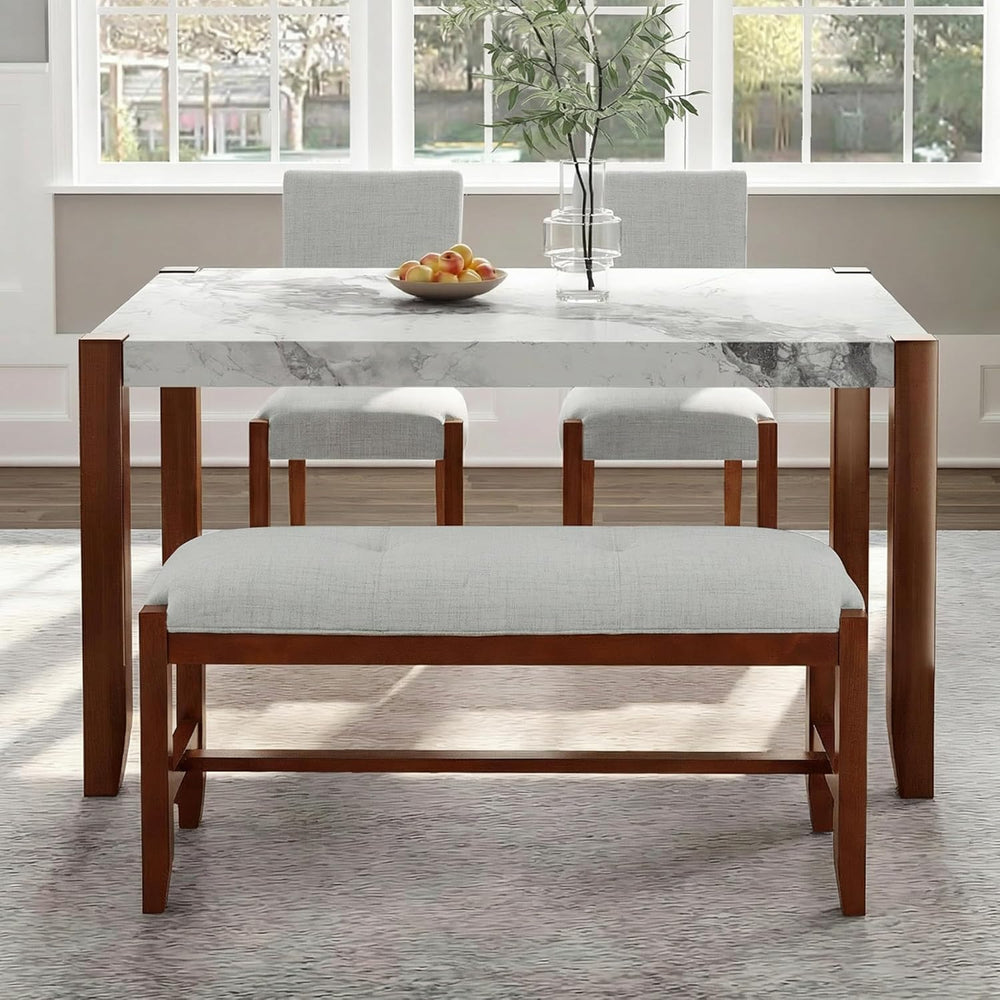 Merax 4 Piece Dining Table Set, Faux Marble Table and 2 Upholstered Chairs 1 ...