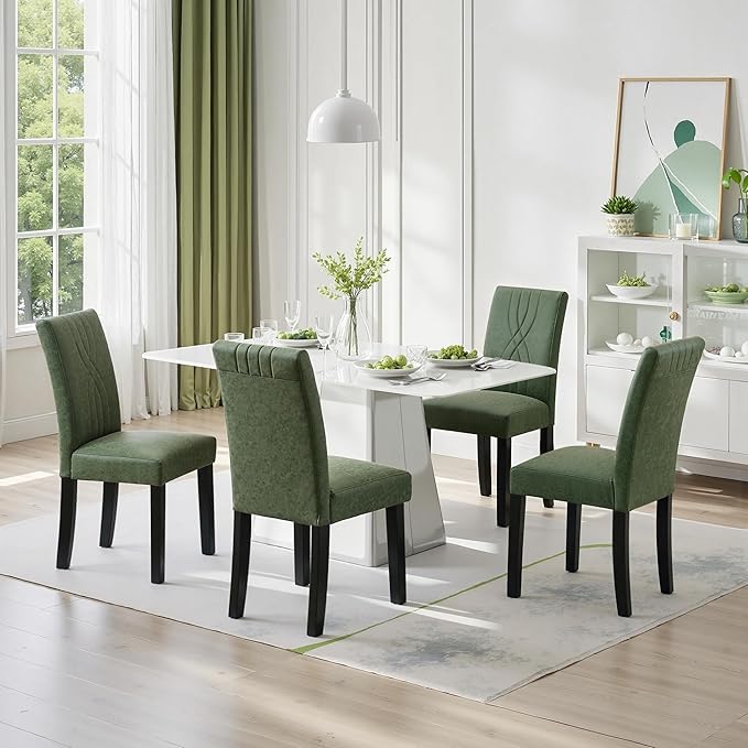 VECELO Upholstered Dining Chairs Set of 4, Modern PU Leather and Solid Wood L...