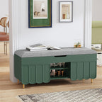 3More 40" Entryway Shoe Storage Bench,Upholstered Hidden Space Beneath Seat Cushion Bench,2-Tier Unique Geometric Shape with Wood Grain,Green