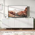 Fluted TV Stand for 80 Inch TV, Modern TV Stand Console, White Entertainment Center with Storage Cabinets, Adjustable Shelves & Gold Handles, Wood Media Cabinet for Living Room
