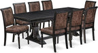 LECY9-SBB-33 9-Piece Modern Dining Table Set Consists of a Dining Table and 8 Brown Textured Polyester Fabric Dinner Chairs with High Back - Sand Blasting Black Finish