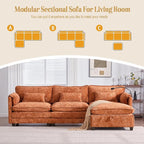 Ball & Cast 109" Oversized Sectional Sofa,Comfy Cloud Couch W/Movable Storage Ottoman,L Shaped Sectional Sofa W/USB Charging Port,Phone Holder&Side Pocke,Chenille Fabric,for Living Room,Orange