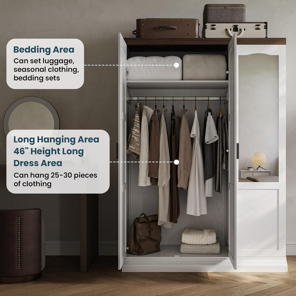 ANCTOR 3 Door Armoire Wardrobe Closet with Mirror, Large Wardrobe Closet with...