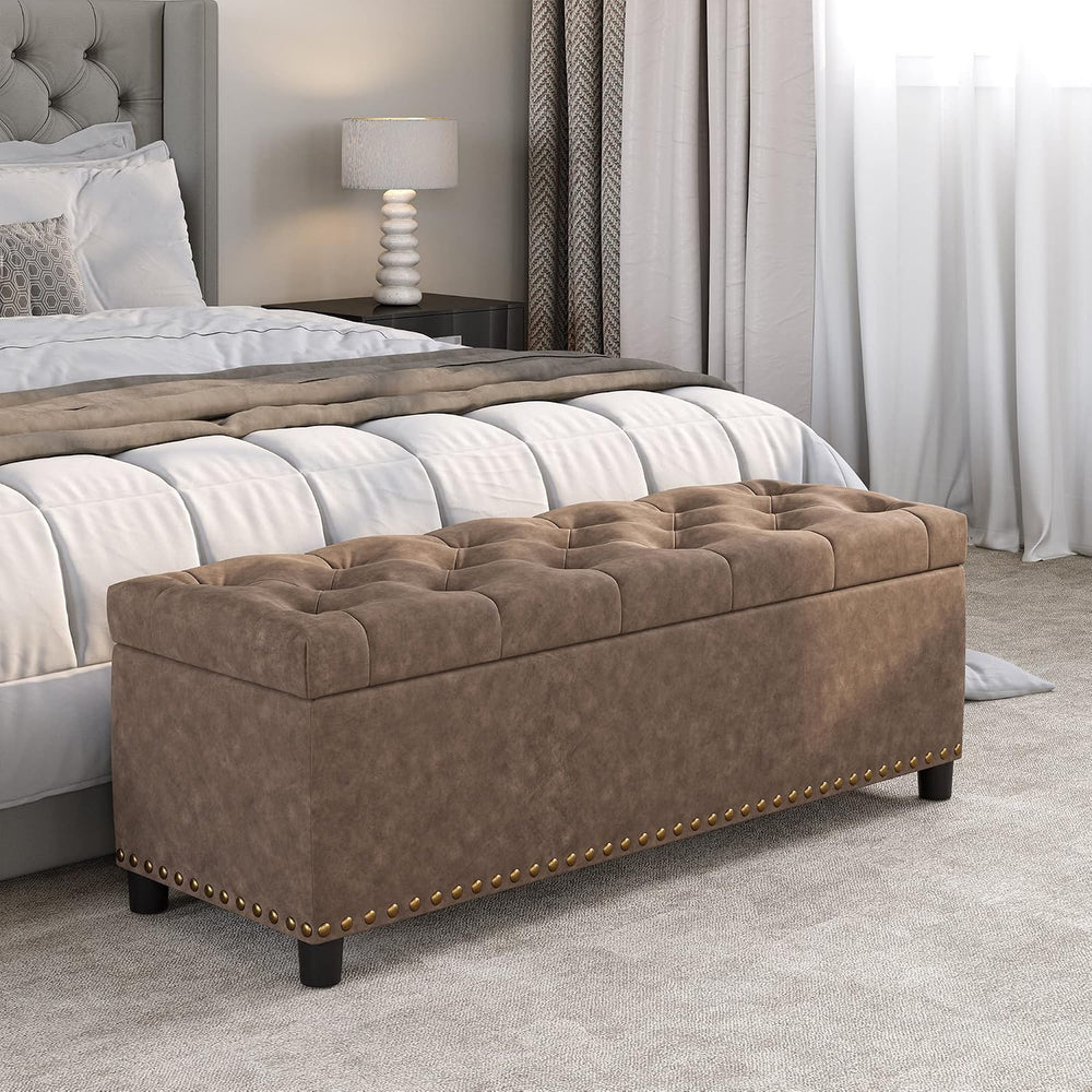 BELLEZE Storage Ottoman, Tufted Ottoman with Close Hinge, Foot Rest for Livin...