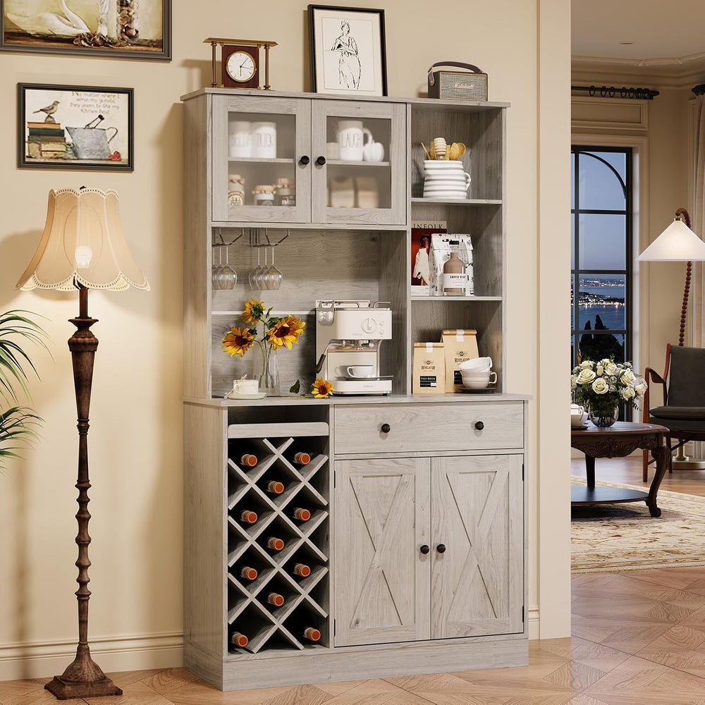 IDEALHOUSE 72 Inch Tall Kitchen Pantry Cabinet with Power Outlet - Wine Bottl...