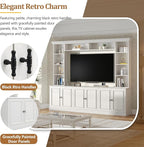 SOFTSEA 4-Piece Entertainment Center Wall Unit for TVs up to 70", Large TV Stand Wall Unit with Bookshelves, 6 Doors & Adjustable Shelves, Media Console with Bridge for Living Room, White
