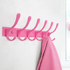 SKOLOO Wall Mounted Coat Rack - 6 Hooks, Pack of 2, Heavy Duty, Stainless Steel, Metal Wall Hanger, Sturdy Coat Hooks for Hanging Coats, Jackets, Clothes, Hats - Pink