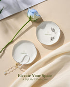 Ceramic Jewelry Dish | Cream White Ring & Earring Tray, 4.5 Inch Round Home Decor Gift for Bride, Engagement, Women