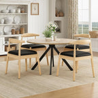 Farini Mid Century Modern Dining Chairs Set of 4, Solid Wood Frame Kitchen Chairs with PU Leather Upholstered Seat for Dining Room & Breakfast Nook,Natural-Black