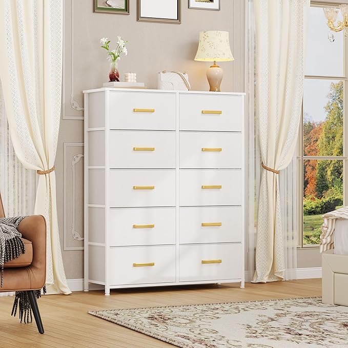DWVO 10 Drawers Dresser, Fabric Dresser, Fabric Storage Tower, Organizer Unit for Living Room, Hallway, Closets