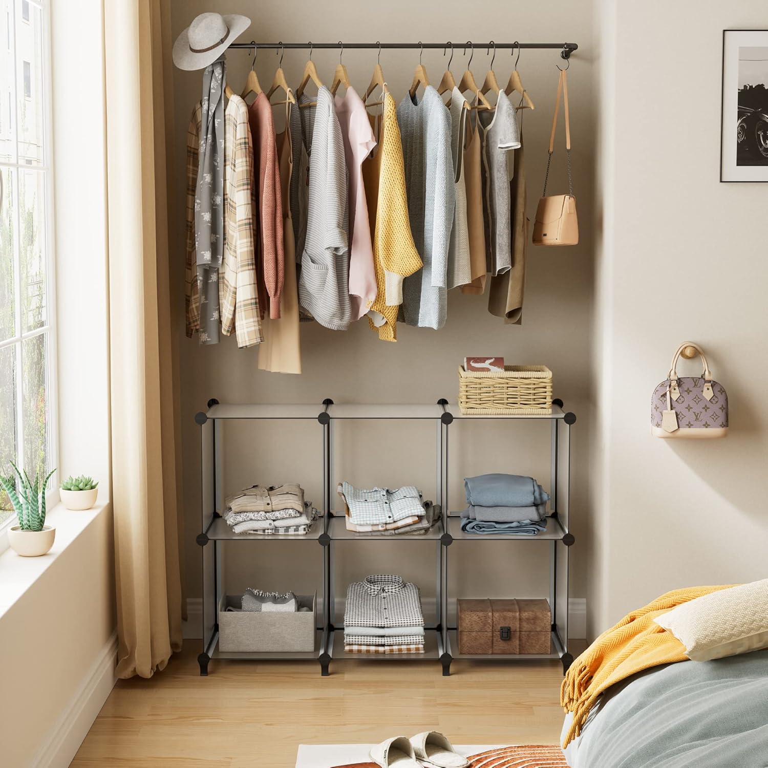 HOMIDEC 6-Cube Storage Organizer, Closet Organizer Storage Shelf Bookcase Bookshelf with Metal Hammer, Storage Cubes Organizer Cabinet for Kids, Closet, Bedroom, Bathroom, (11.8x11.8x11.8 inch)