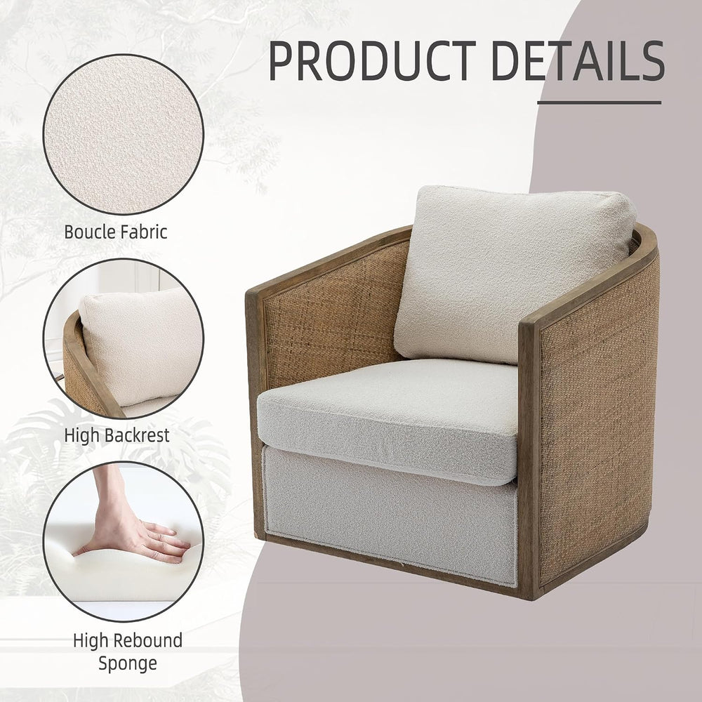 Anwick Brown Swivel Barrel Chair & Rattan Accent Chair, Modern Club Chair...
