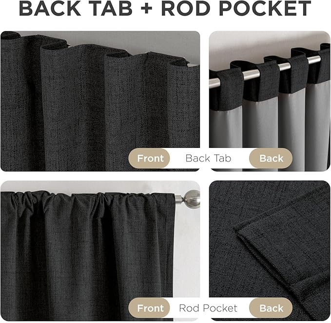 Joydeco Blackout Curtains for Bedroom - 100% Light Blocking 2 Panels Set Black Drapes 37" W x 84" L, Thermal Insulated Room Darkening Curtains, Linen Textured for Living Room, Rod Pocket & Back Tabs