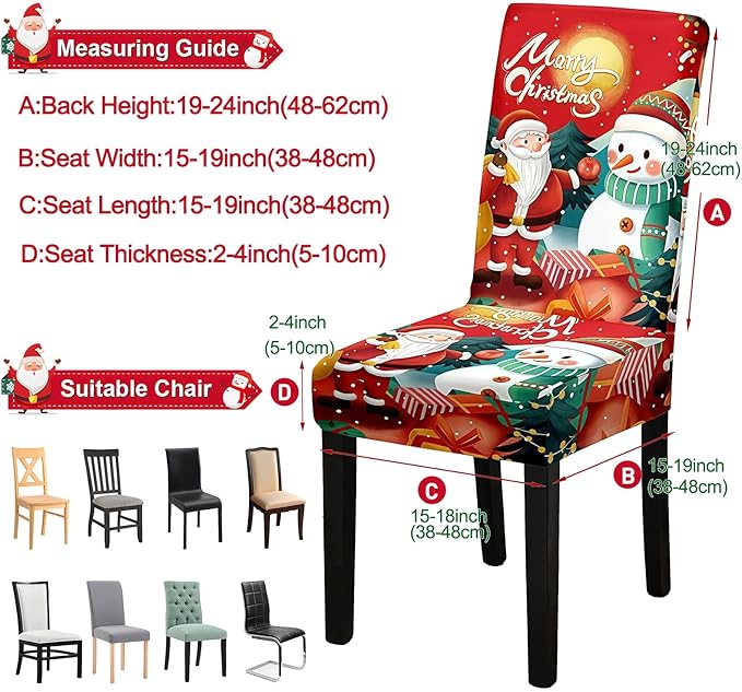 Christmas Chair Covers, Stretch Dining Room Chair Covers Set of 6, Christmas Decoration/Home Decor Chair Protector Slipcovers
