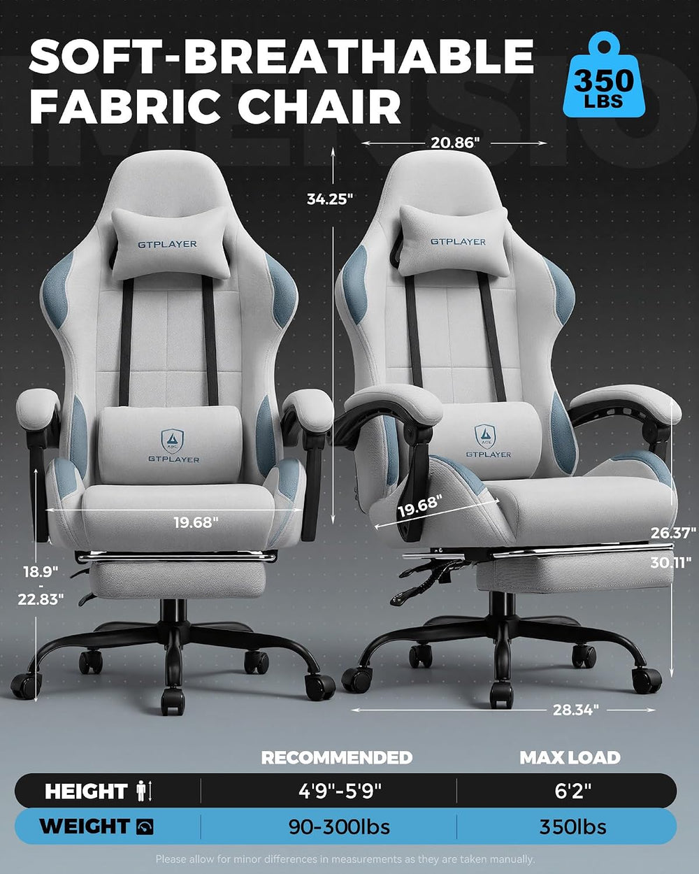 GTPLAYER Gaming Chair Fabric with Pocket Spring Cushion,Computer Office Chair...