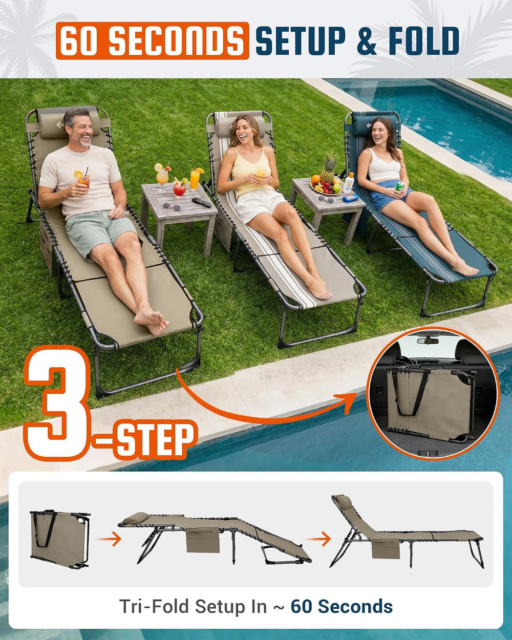 KingCamp 400LBS Tanning Chair with Face Hole, Beige