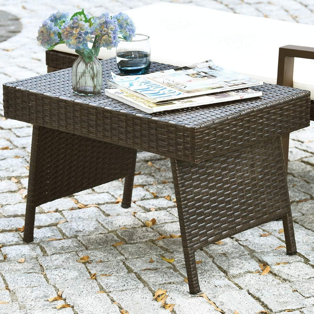 GOFLAME Wicker Table Patio Outdoor Poolside Garden Lawn Bistro Foldable Porta...