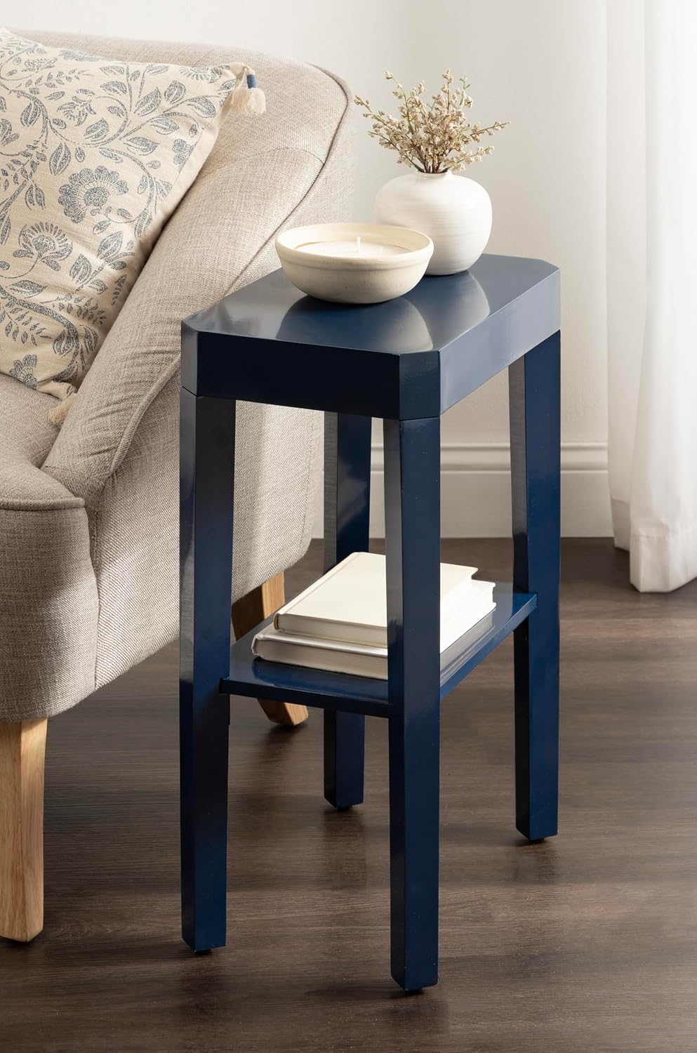 Kate and Laurel Talcott Modern Rectangle Wooden Side Table, 16 x 10 x 25, Nav...