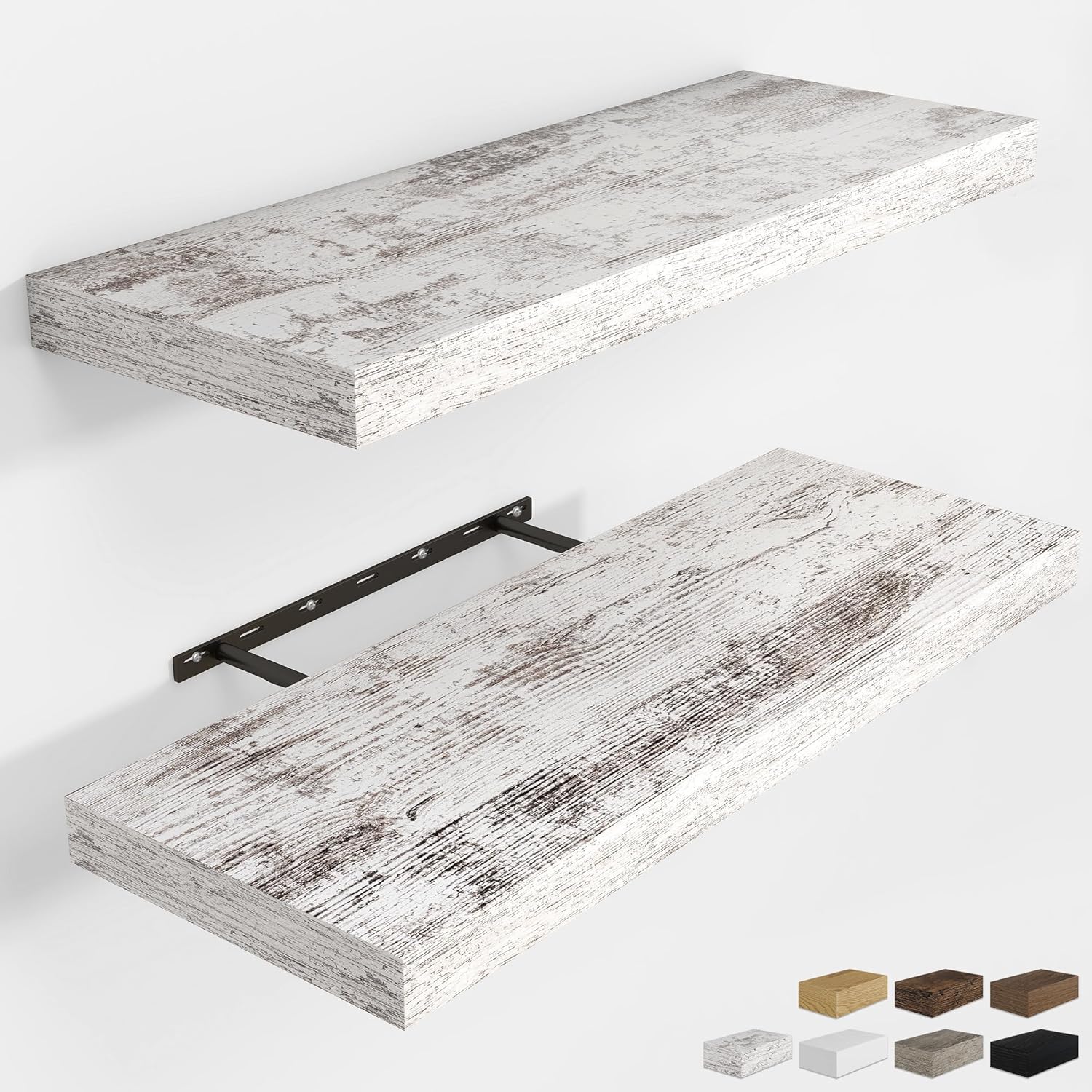 RICHFOCUS 31.5Inch Floating Shelves for Wall 2 Pack Shelves for Bedroom|Kitchen|Bathroom Wall Mounted Rustic Distressed Wood Floating Shelf with Invisible Brackets for Books|Storage|Decor, Rustic