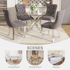 51 Inch Glass Dining Table Set for 4, Rectangular Glass Kitchen Table with 4 Upholstered Velvet Accent Chairs, 5 Piece Modern Dining Room Set, for Home, Apartment, Small Spaces - Grey Silver