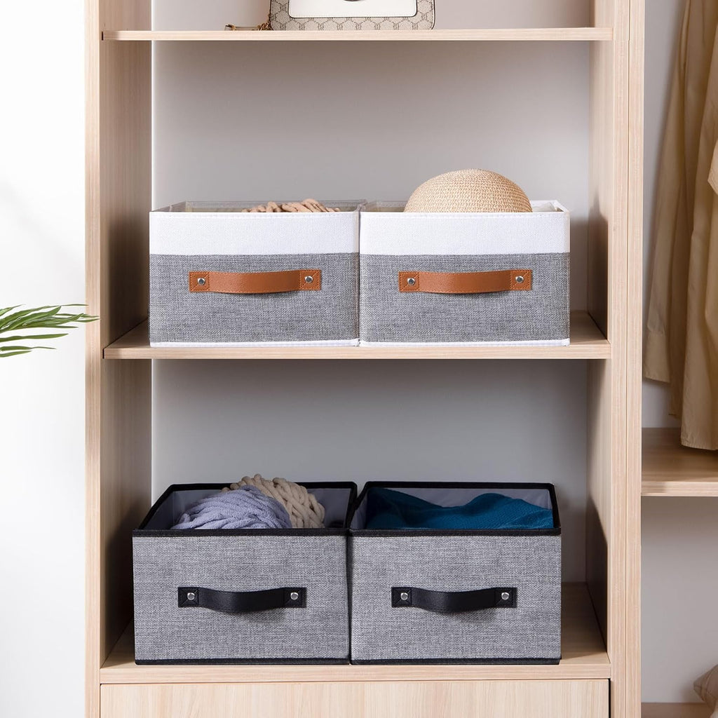 Fabric Storage Boxes, Foldable Storage Baskets with Handles, Cube Organizer Bins for Wardrobe, 18.5 × 11 × 7.9 Inch, Gray, 6-Pack