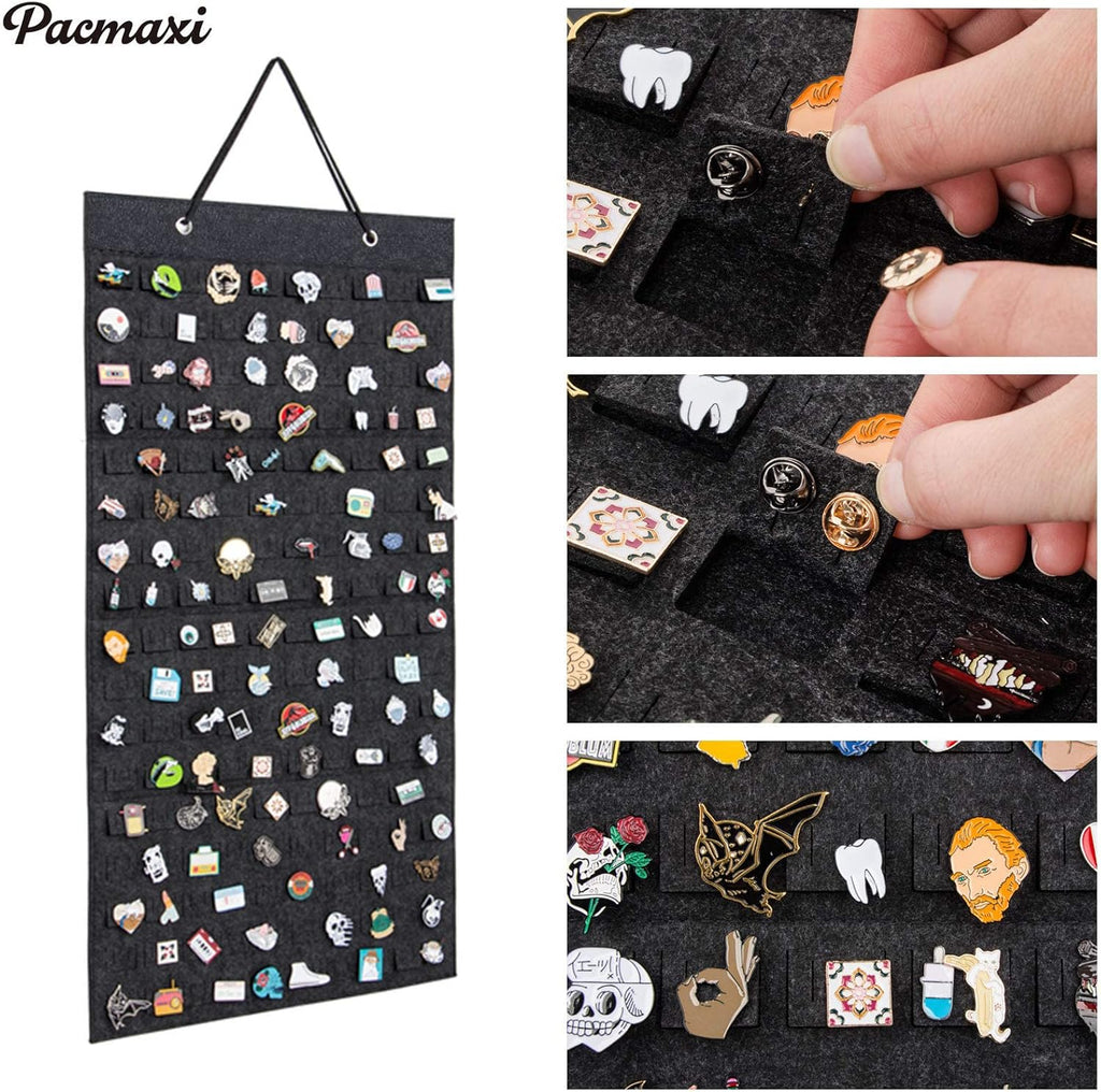 PACMAXI Hanging Brooch Pin Organizer, Display Pins Storage Case, Brooch Collection Storage Holder, Holds Up to 96 Pins.(Not Include Any Accessories) (M-170 Slots, Dark gray, Medium)