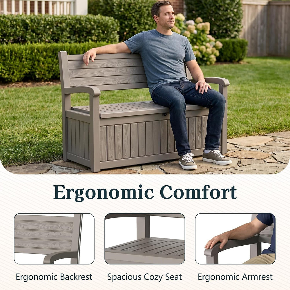 Outdoor Bench with Storage, Waterproof Garden Storage Bench, 100 Gallon Locka...