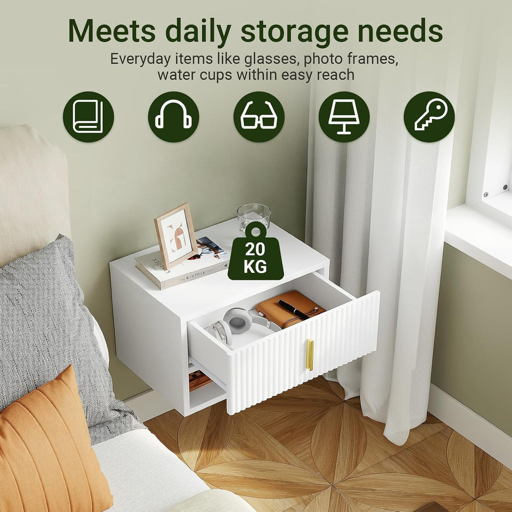 SoBuy Floating Nightstand with LED Sensor Light | Slim Wall Mounted Bedside T...