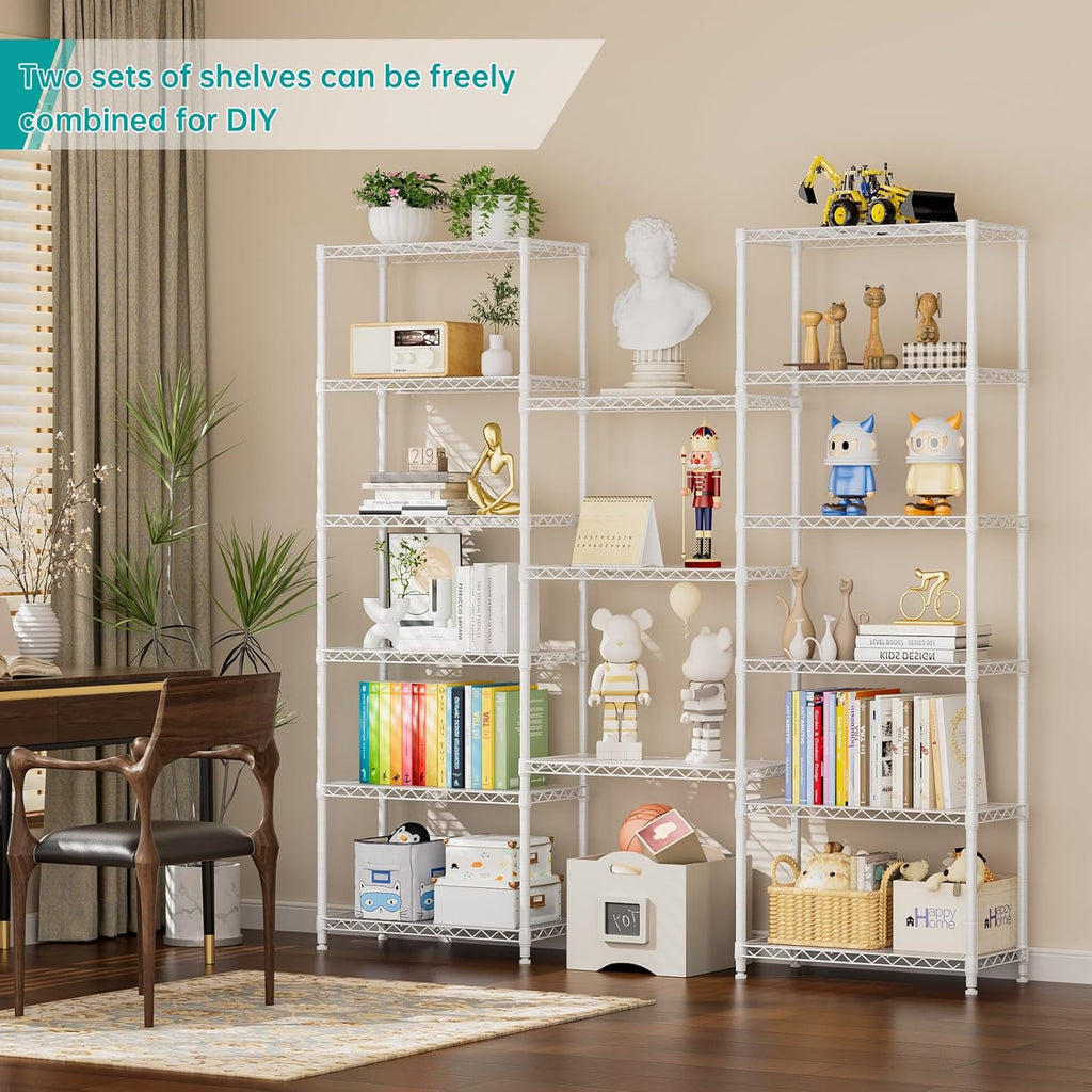 SINGAYE 8 Tier Shelf Organizer Storage Metal Shelves Garage Wire Shelving Unit Pantry Rack Adjustable Standing Storage for Kitchen Closet Laundry Bathroom Pantry 12" D x 22" W x 74" H White