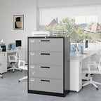 4 Drawer File Cabinet, Lateral Filing Cabinets for Home Office, Office Storage Drawers with Lock, Hanging Files Legal/Letter A4 Size (Assemble Required,Black Grey)