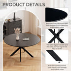 RGZ 47" Round Dining Table Set for 4, 5 PCS Modern Wooden Black Circle Kitchen Table with Steel Legs & 4 Green Velvet Upholstered Chairs for Dining Room, Living Room, Kitchen