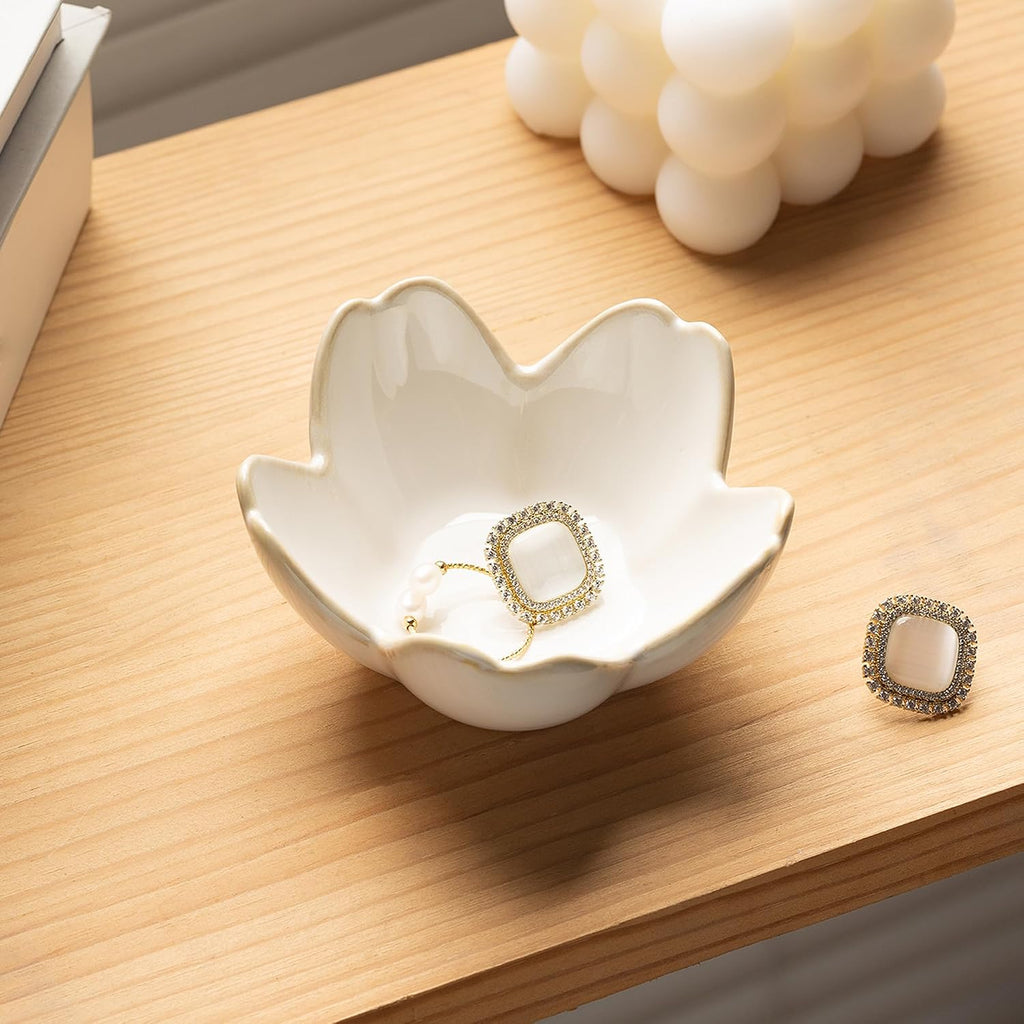 Flower Ring Holder Dish, Ceramic Jewelry Tray, Small Trinket Dish | Jewelry plate bowl works as a cute ring holder dish, adding aesthetic room decor and Christmas birthday gifts for women.