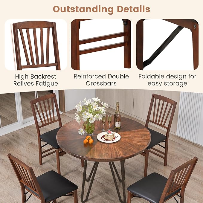Giantex Folding Dining Chairs Set of 2, Foldable Wood Kitchen Chairs with Pad...