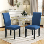 LSSPAID Dining Chairs Set of 2, Fabric Upholstered Dining Room Parson Chair with Nailhead Trim and Solid Wood Legs for Home and Kitchen, Blue