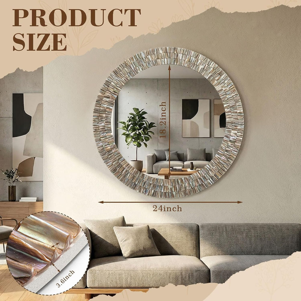 Sintuff Large 24 Inch Round Capiz Shell Mirror Coastal Seashell Wall Decor