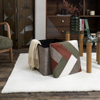 Home Deco Factory, HD0550 Multifunctional Ribbed Foldable Patchwork Pouf Chest Storage and Comfortable Seating Elegant Design Beige Grey Red Green 38 x 38 cm