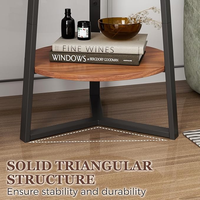 Gadroad Round End Table with Storage Shelf, 2 Tier Farmhouse Side Table Night...