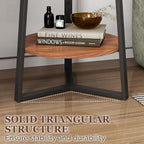 Gadroad Round End Table with Storage Shelf, 2 Tier Farmhouse Side Table Nightstand for Living Room, Bedroom, Wood Tabletop & Black Metal Frame, Brown 15.7 * 15.7 * 23.0inches