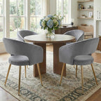 Grey Velvet Dining Chairs Gold Legs, Modern Dining Room Chairs with Arms Set of 4 Upholstered Accent Chair Armchair with Barrel Back for Kitchen Living Room